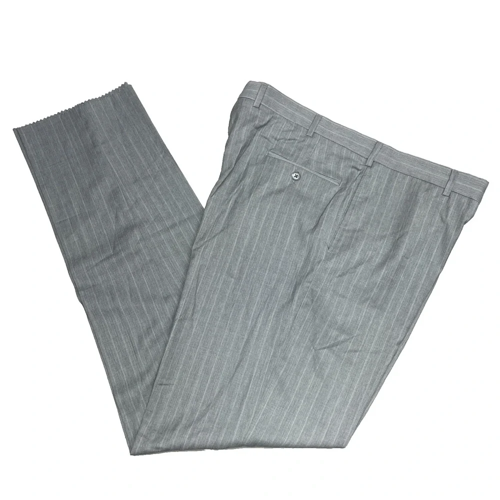 Joseph Abboud Men's 40x34.5 No Hem Gray Dress Pants 100% Wool Striped Flat Front
